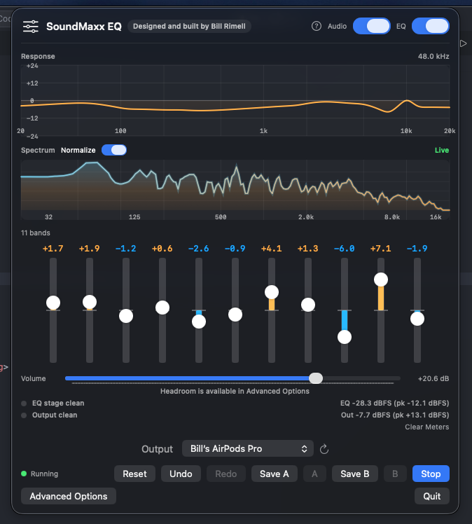SoundMaxx screenshot showing the tray interface