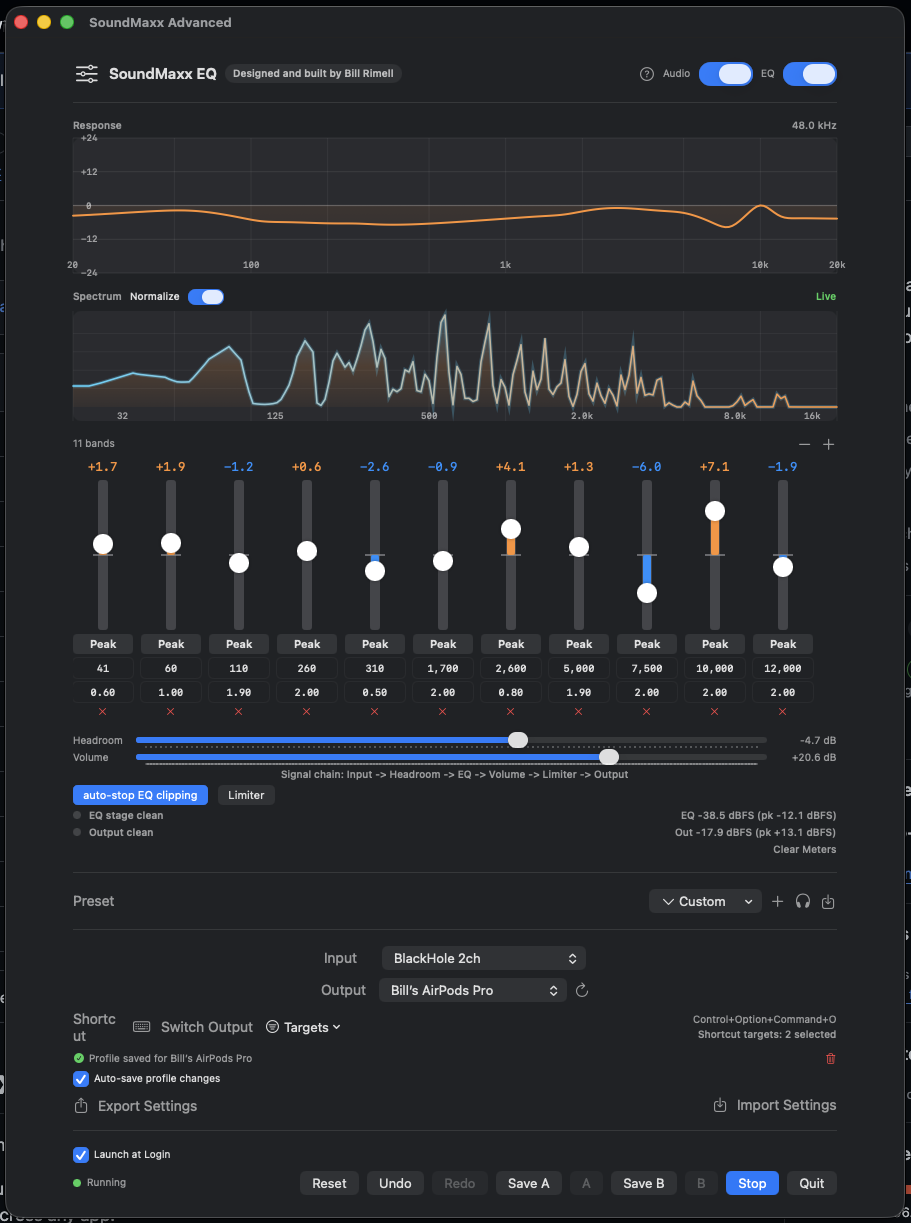 SoundMaxx screenshot showing all controls